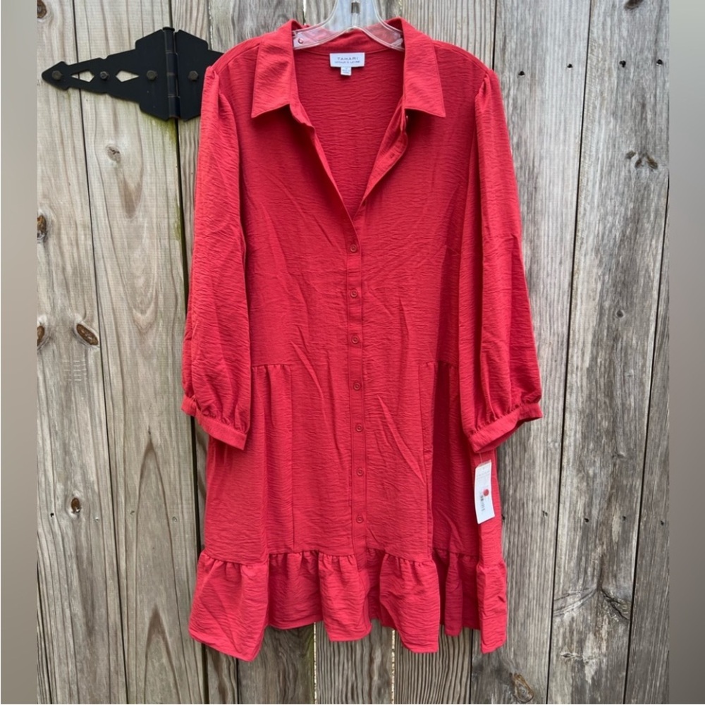 TAHARI Red Long Sleeve Babydoll Dress - 14 NWT
